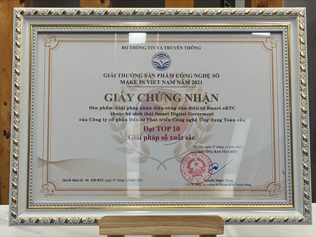Certificate of TOP 10 excellent digital solutions Make in Vietnam Award 2021