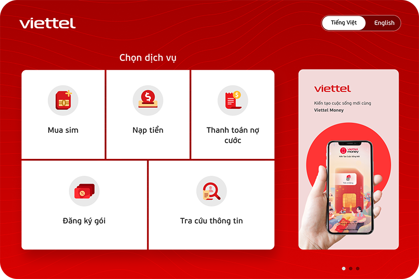 Giao diện trên Self Service Kiosk của Viettel