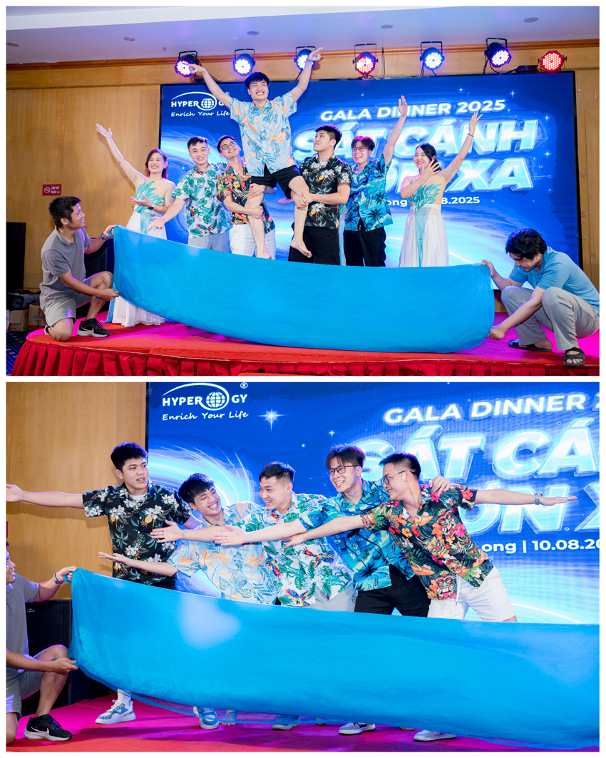 Sân khấu sôi động với những tiết mục văn nghệ "cây nhà lá vườn" nhưng đầy chuyên nghiệp